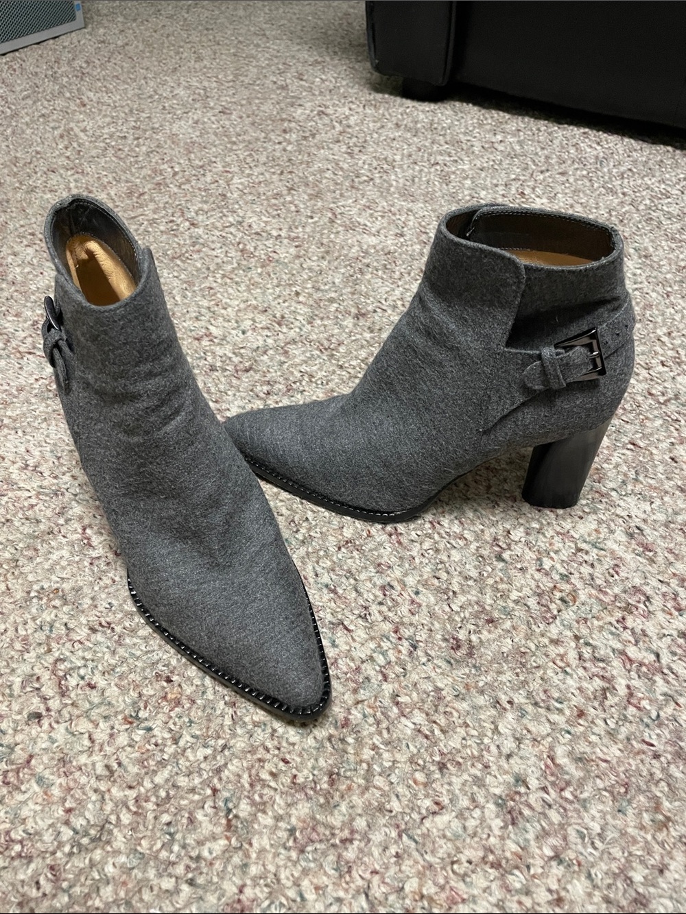 Walter Steiger Leather flannel grey Pointed Toe Ankle Boots with Buckle
